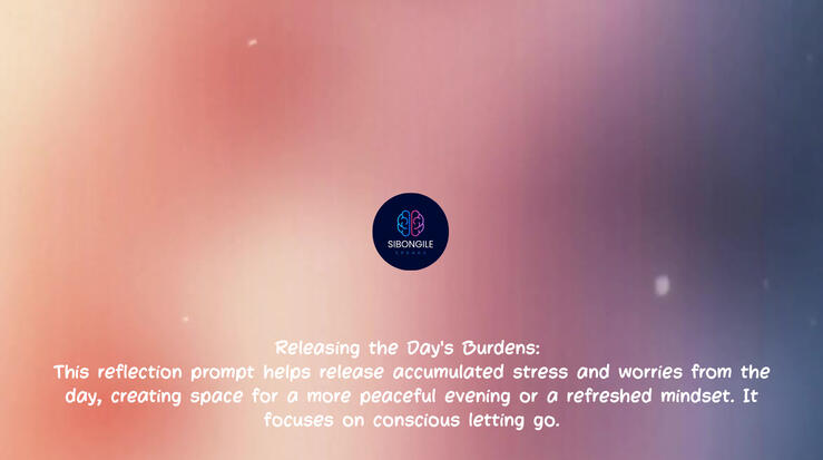 Releasing the Day's Burdens: This reflection prompt helps release accumulated stress and worries from the day, creating space for a more peaceful evening or a refreshed mindset. It focuses on conscious letting go.